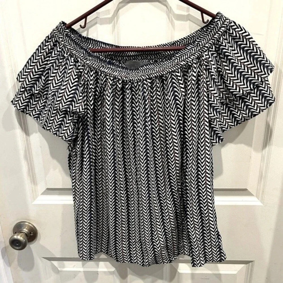 Sunday In Brooklyn Boho Off The Shoulder Ruffle‎ Short Sleeve Chevron Blouse S - Picture 1 of 6